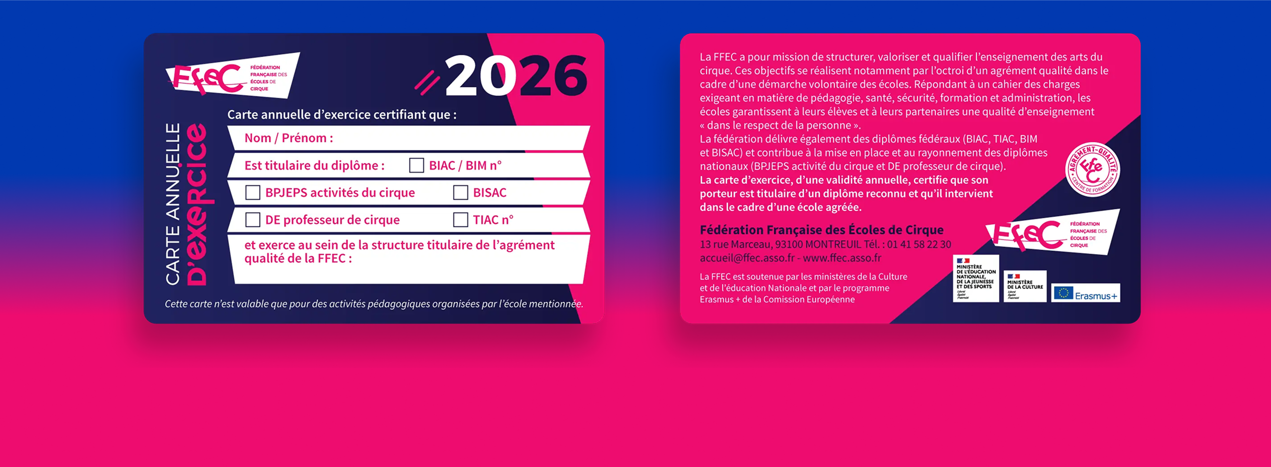 FFEC — cartes annuelles d'exercice