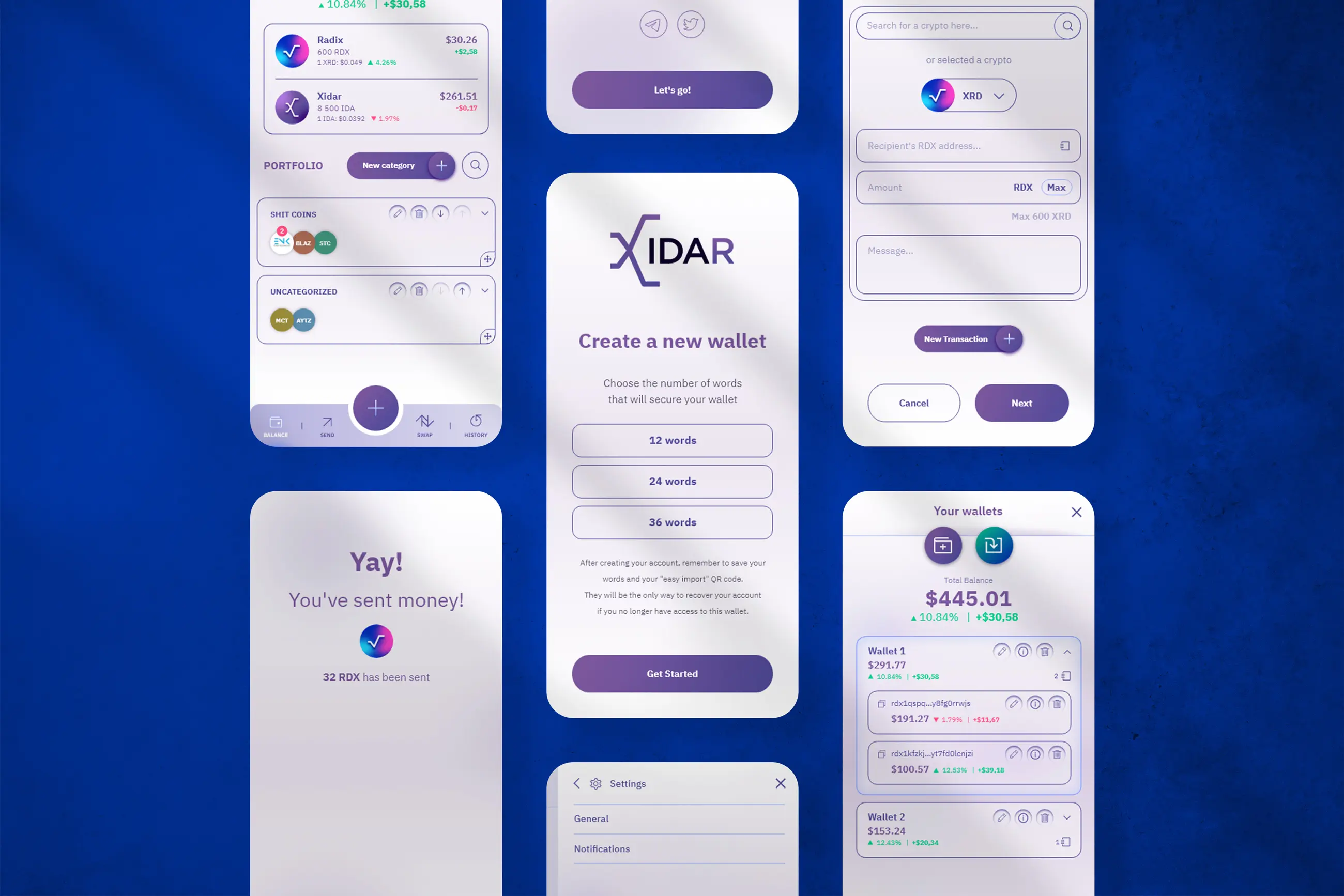 Xidar — écrans de l'application en thème clair