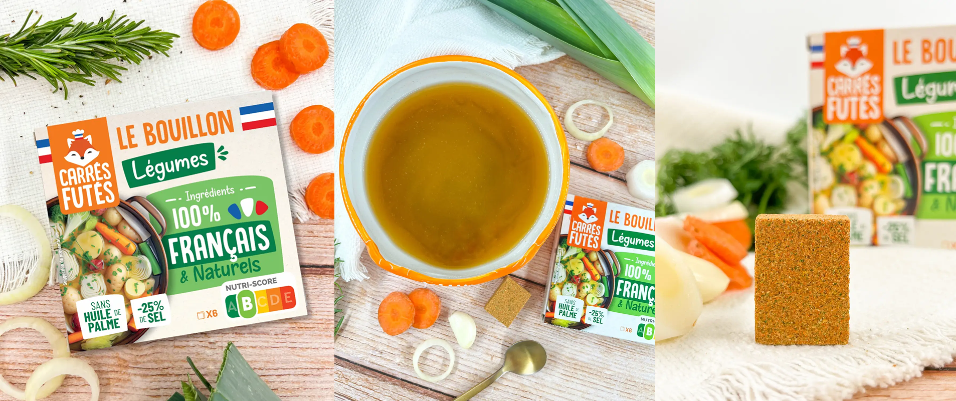 Carrés Futés — Le Bouillon Légumes, packaging et produit