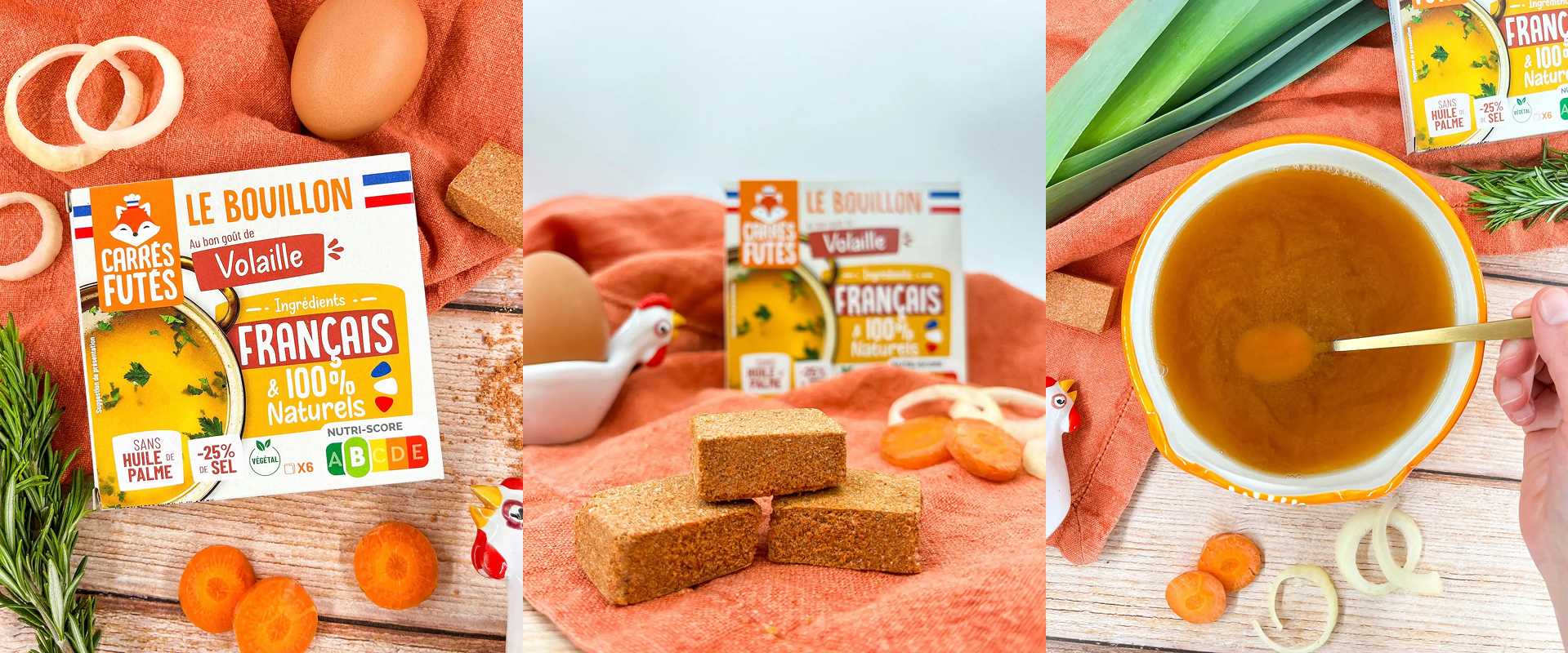 Carrés Futés — Le Bouillon Volaille, packaging et produit
